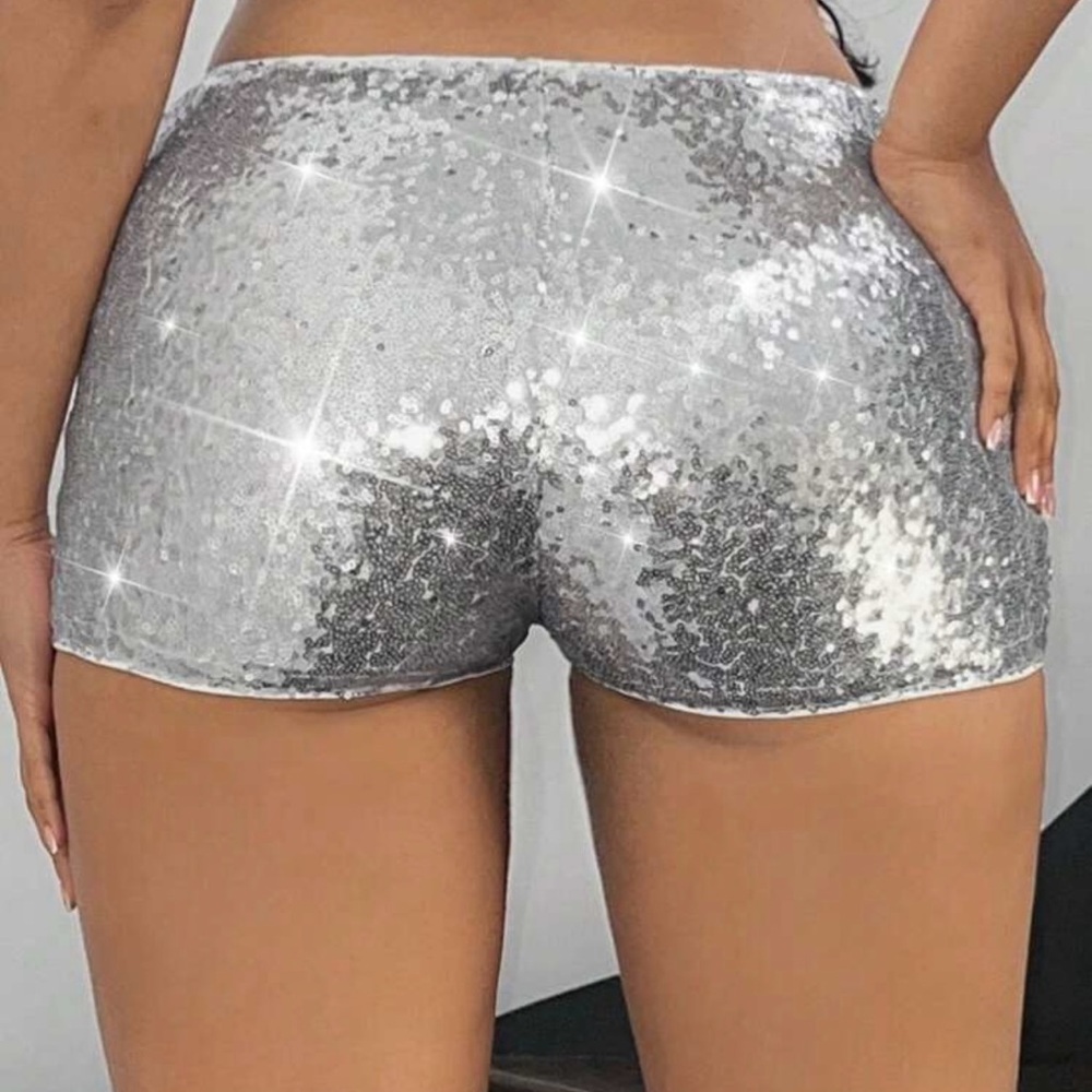 Silver High Waist Sequin Shorts